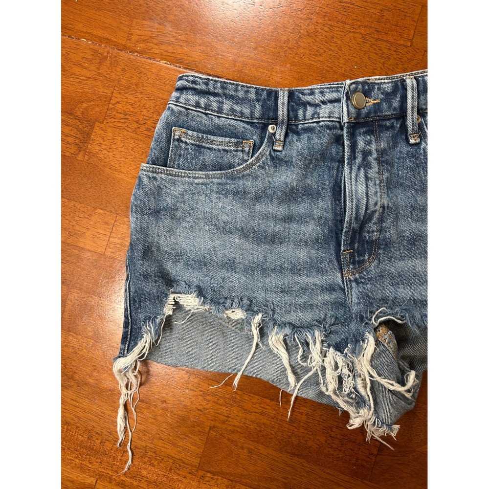 Good American Denim Shorts Womens 6/28 Blue Cut Off Raw Hem High Rise Distressed - Picture 2 of 9